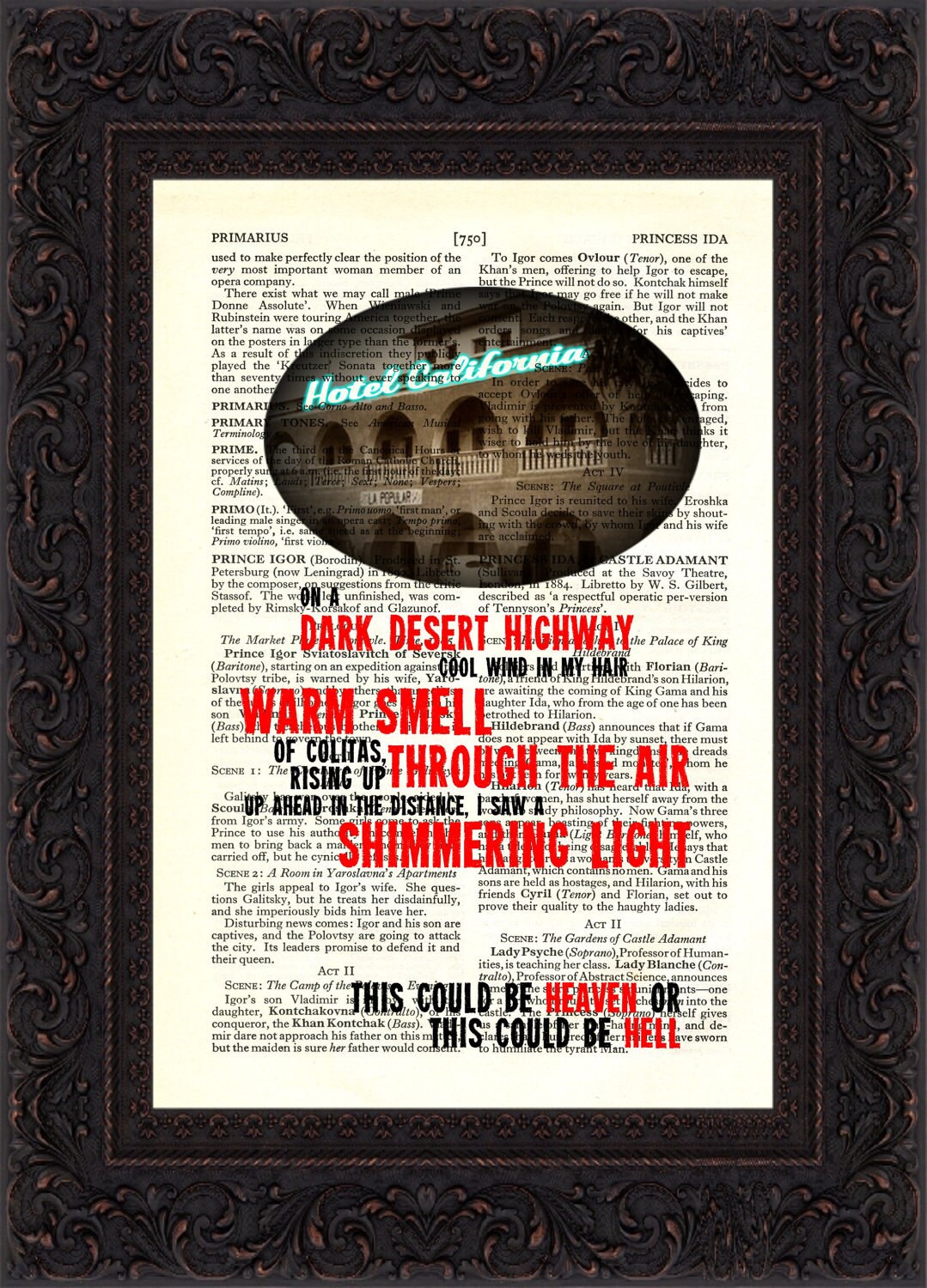 The Eagles Hotel California Song Lyrics print on upcycled | Etsy
