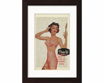 1950er Jahre Werbung für Perma Lift Ladies Girdle Druck auf Vintage upcycled Buchseite Mischtechnik