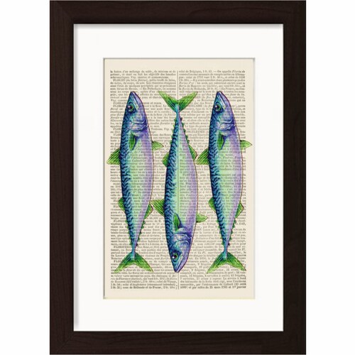 Mackerel 5 Altered Art Print on Vintage Repurposed Dictionary Etsy
