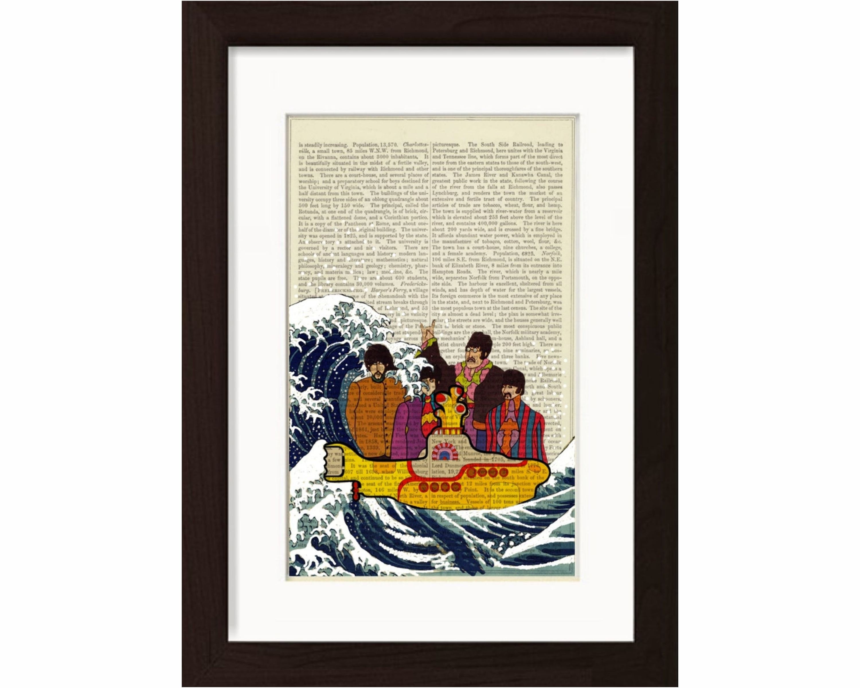 Fun Beatles Yellow Submarine Mixed Media With Acrylic Painting of