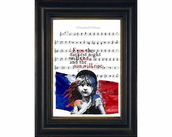 Victor Hugo Les Misérables Quote French Flag digital mixed media  on choice of  music sheet print