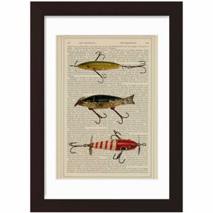 Creek Chub Bait Company Vintage Fishing Lure Print 3 su riutilizzato Vintage 1870&#39;s Dictionary Page mixed media art