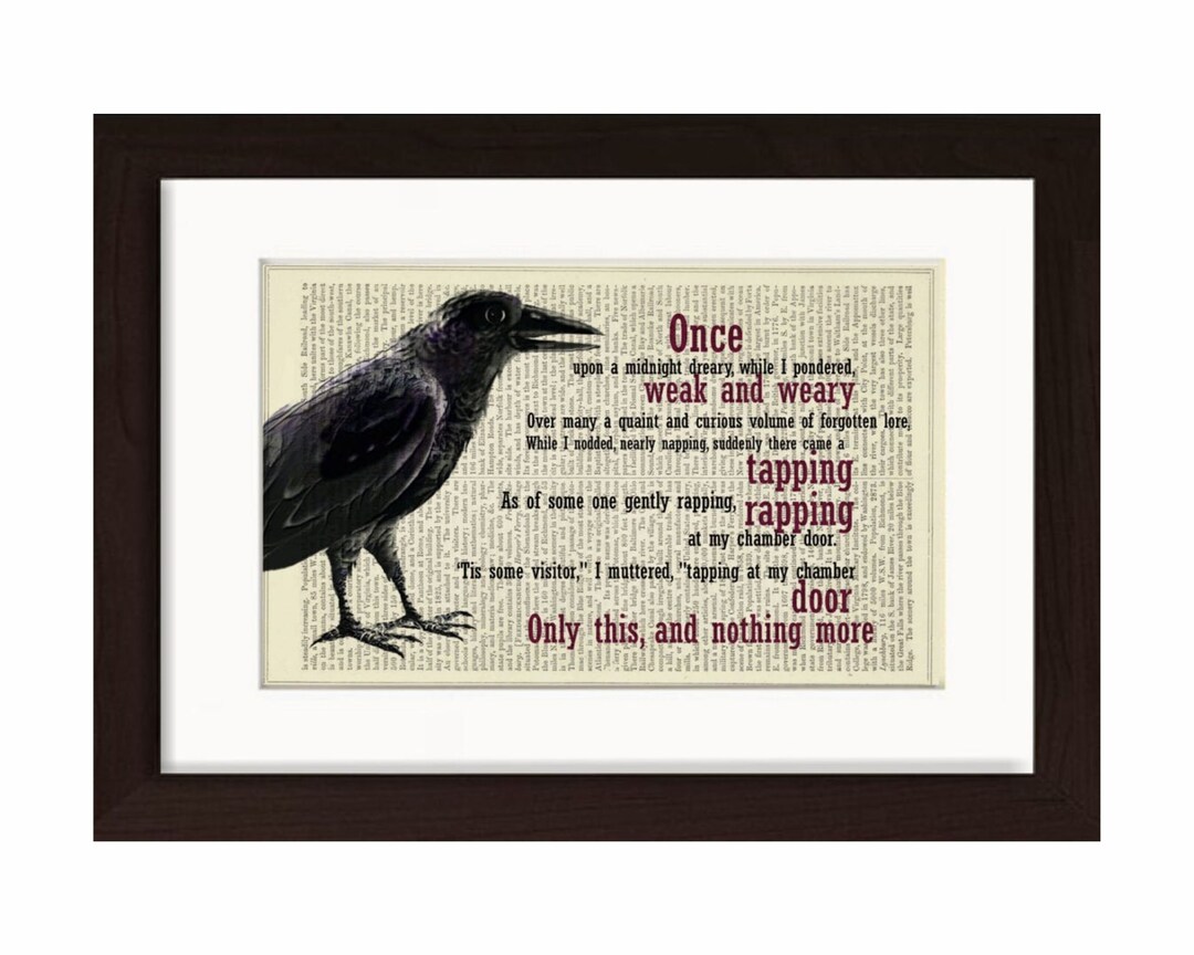 Edgar Allan Poe the Raven Print on Upcycled Vintage Page Mixed Media ...
