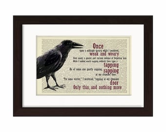 Edgar Allan Poe el Cuervo Impresión en upcycled Vintage Page mixto medios digitales