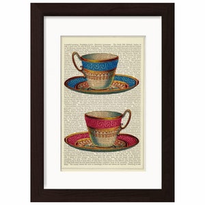 Chińskie filiżanki do herbaty Druk na stronie Vintage 1870's Repurposed Mixed Media Digital