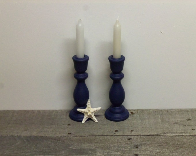 Candle Holders. Navy Blue Candle Holders Upcycled Candle Etsy