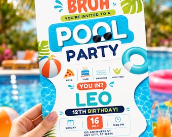 Pool-Party Einladung, bearbeitbar Tween Girl Geburtstag einladen, Sommer Canva Telefon einladen Vorlage (digitaler Download)