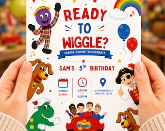 Wiggles Birthday Invitation | Wiggly Rainbow Car Party Invite Digital Download | Editable Wiggles Party Invite | Editable Canva Template