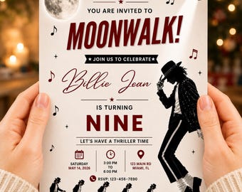 Editable Moonwalk Birthday Invitation Template | Michael Jackson Birthday Invite | MJ Moonwalk Invite | Billie Jean (Digital Download)