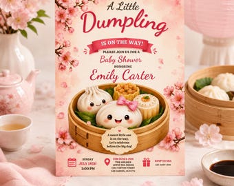 Editable Little Dumpling Baby Shower Invitation, Dumpling Theme Baby Shower Invite, Cute Dumpling Baby Shower, Editable Canva  Template