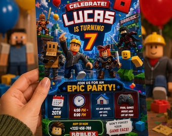 Roblox-Geburtstagseinladung, Kindergeburtstag einladen, bearbeitbare Spielparty-Vorlage, Canva-Vorlage, digitaler Download