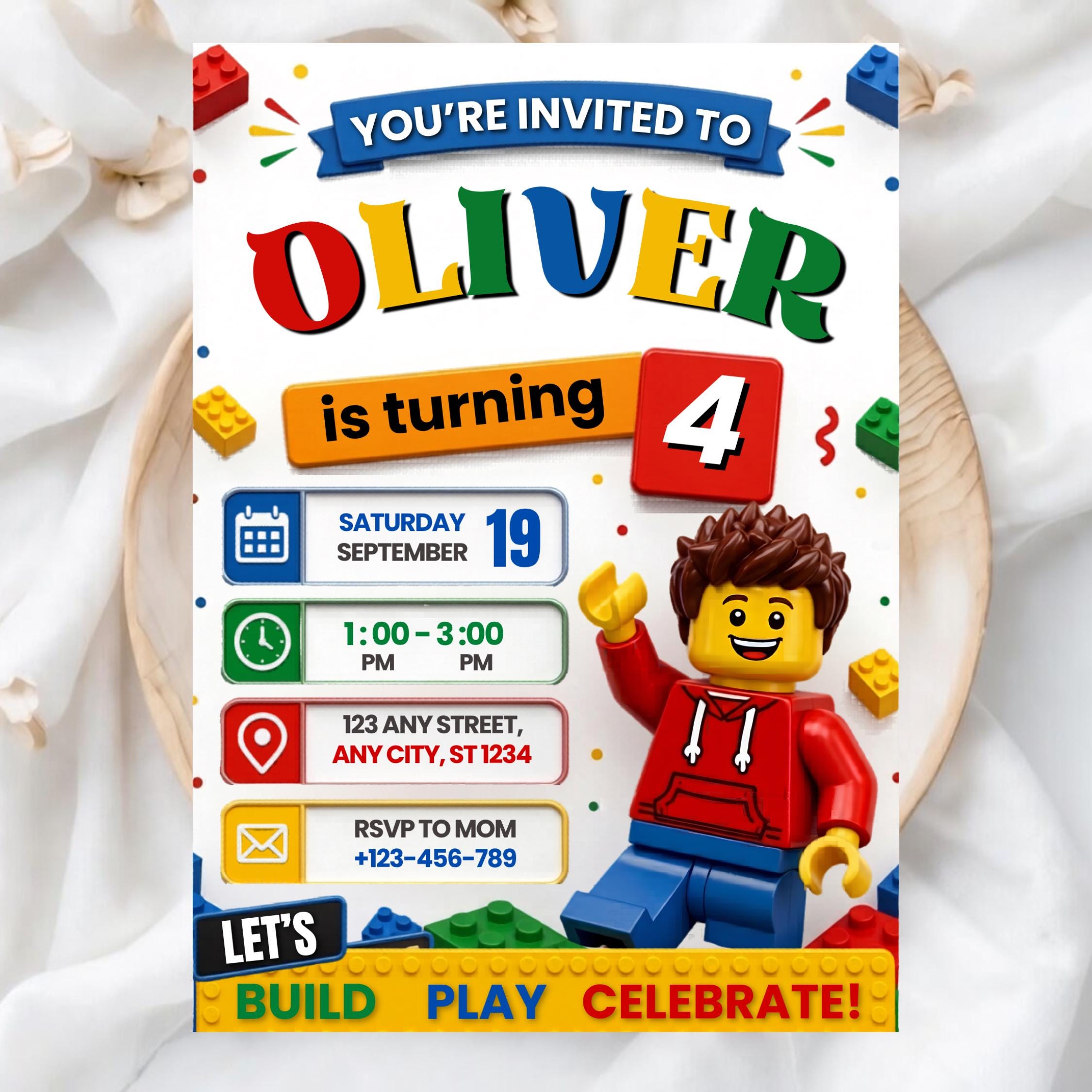 Editable Lego Birthday Invitation Card | Building Block Kids Party ...