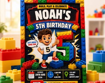 5th Building Block Party Invitations | Bricks Birthday Invite | Printable Invitation | Editable Blocks Birthday Template | Instant Download