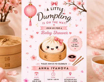 Editable Little Dumpling Baby Shower Invitation, Dumpling Theme Baby Shower Invite, Cute Dumpling Baby Shower, Editable Canva  Template