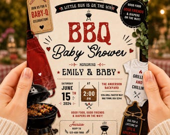 BBQ Baby Shower Invitation | Boy or Girl Baby Shower | Grill & Chill Theme | Baby Shower Invitation | Editable Canva Digital Template