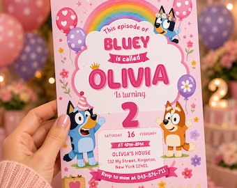 Bluey Geburtstagseinladung | Bingo Geburtstagseinladung | bluey und bingo Geburtstagseinladung | Bluey Geburtstagsparty einladen | Canva Vorlage