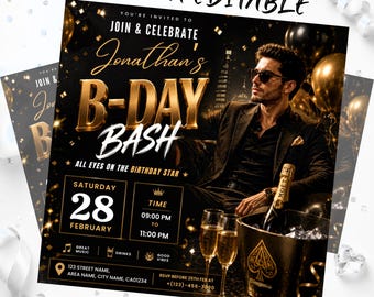 Birthday Bash Party Flyer Vorlage, Herren Geburtstag Flyer, Geburtstagskind, Event Flyer, Club Flyer, Krebs Geburtstag Flyer, Canva Template