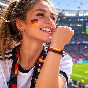 Flätat läderarmband i VM-lagens färger, armband med spänne i legering för sportfans
