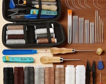 Leather Sewing Kit: Repair Tools, Needles, Thread, Awl for Crafts