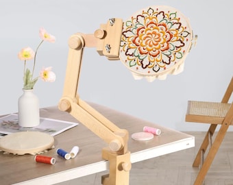 Adjustable Embroidery Hoop Stand Beech Wood 360 Rotating Cross Stitch Holder for Sewing Needlework DIY Craft Projects