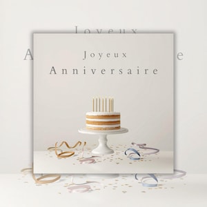 Carte Anniversaire Or et Gris | Carte Imprimable Élégante Minimaliste | Format A5 | Téléchargement Instantané
