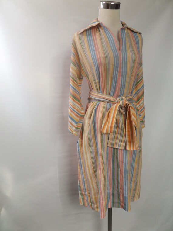 70s rainbow stripe tunic dress, small XS, lightwe… - image 6