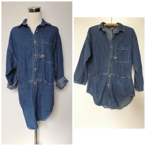 vintage blue jean blouse - size medium M - 90s wo… - image 1