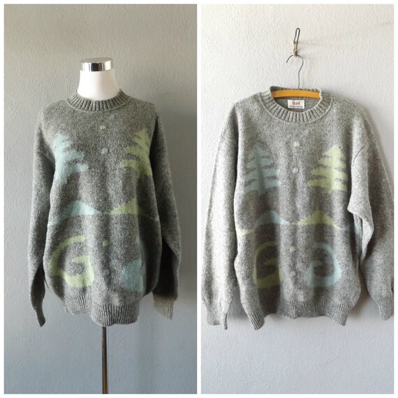 Gray Abstract 90s Sweater Vintage Sisley Italian M