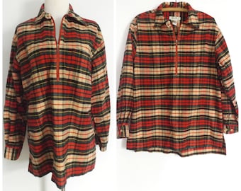 90s grunge flannel pullover / vintage red black check print cotton blouse / ladies S small / 1990s punk rock rocker tunic dresses / hippie