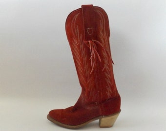 Rote Fransen Cowboy Stiefel Vintage 80er Jahre Tall Wrangler Western Cowgirl Stiefel Größe 5 Hippie Boho Leder Southwestern Stiefel 1980er Jahre Southwest Hipster