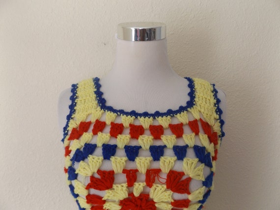 60s handknit sweater tank top blouse - size xs ex… - image 6