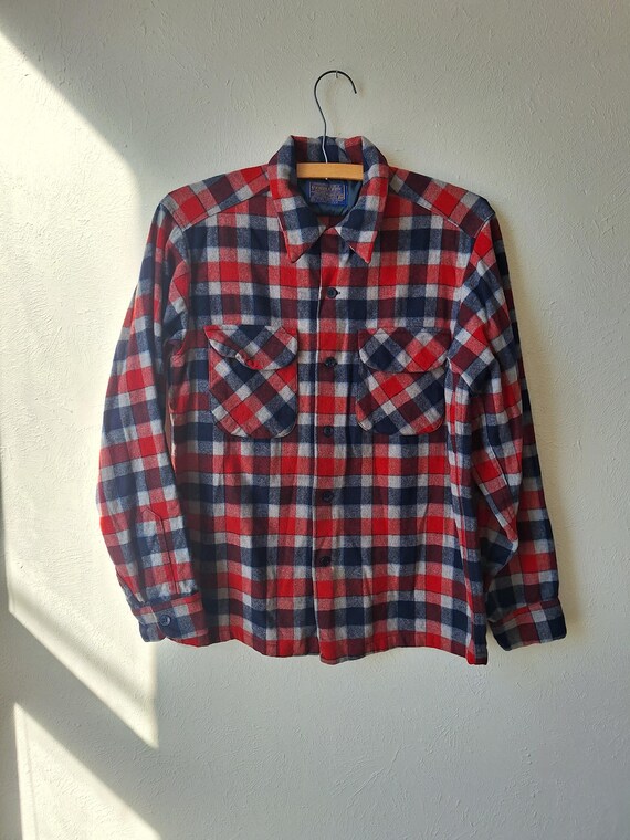 Vintage 50s Pendleton Wool Flannel Shirt, Red Blu… - image 8