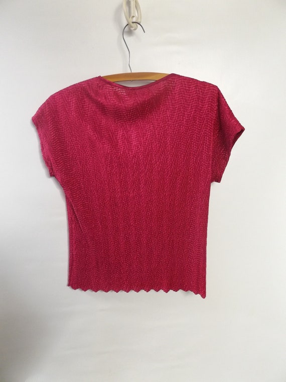 90s raspberry pink stretchy blouse, women's mediu… - image 10