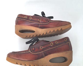 Vintage 70s Leather Wedge Oxford Shoes – Women’s Size 6