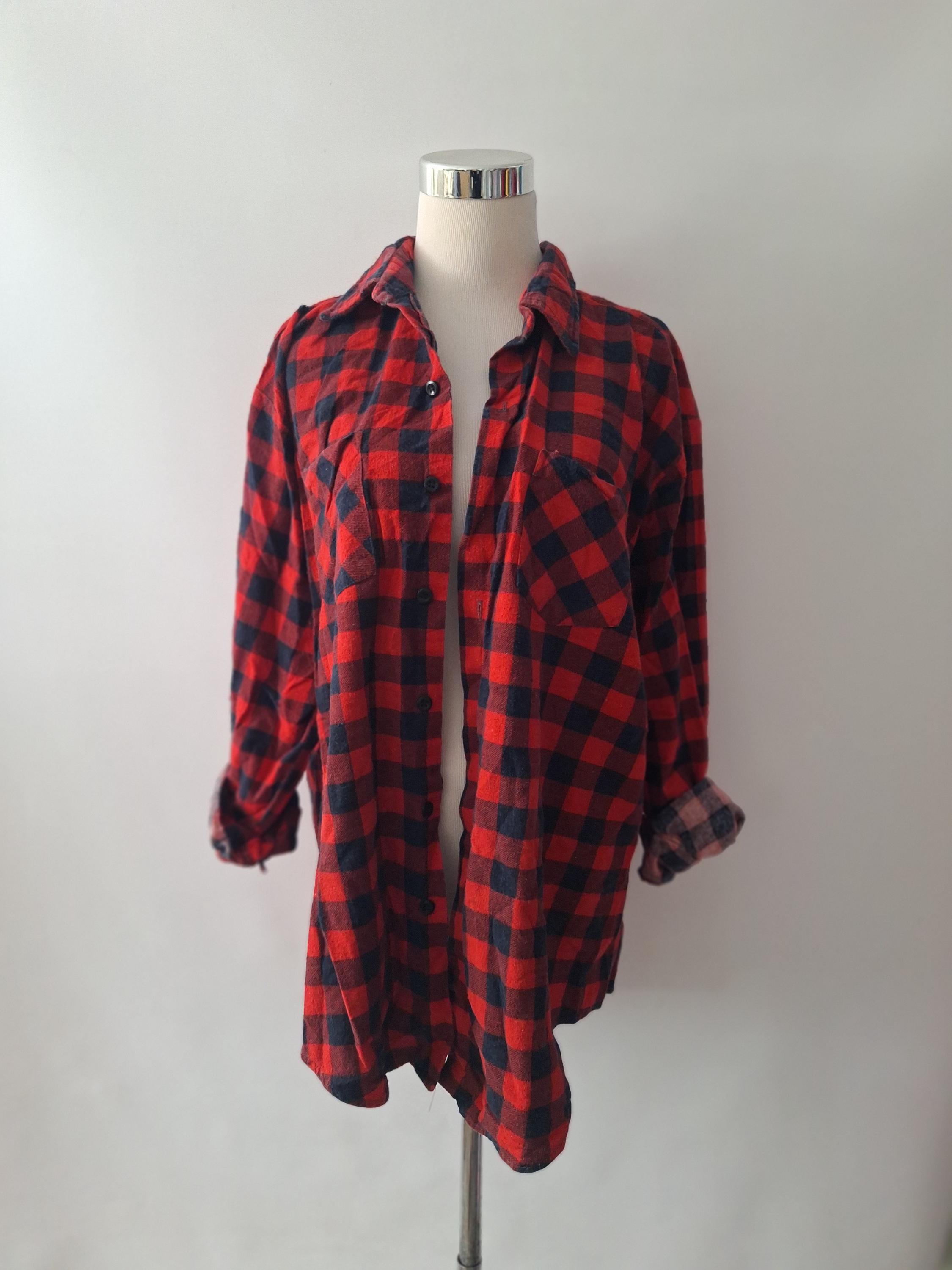 Chemise en flanelle grunge vintage des années 90 - chemise à carreaux bleu rouge des années 1990, coton doux usé, taille XL, surchemise Vtg, coupe unisexe, hippie bohème - Canada