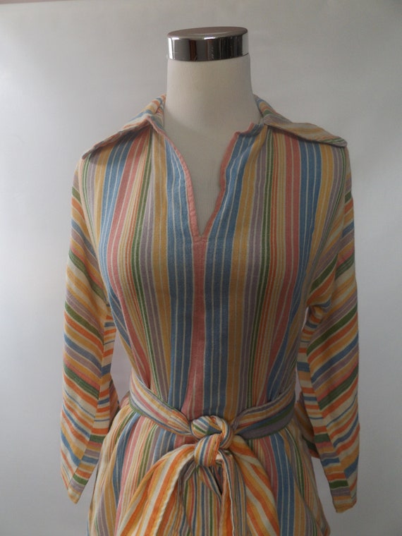 70s rainbow stripe tunic dress, small XS, lightwe… - image 5