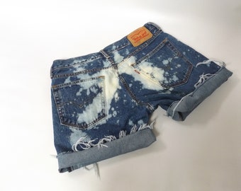 levi cut off jean shorts / vintage 90s cotton levis blue jean cutoffs / W 33 / distressed denim  / 1990s grunge hippie men's women's hippy