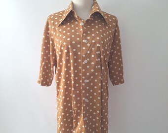 Camicia a pois vintage anni '60 - Oxford con colletto a farfalla da uomo, taglia L