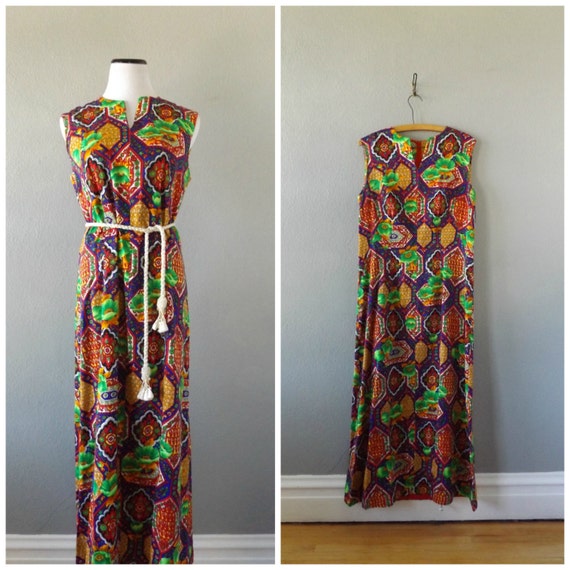 Vintage 60/'s 70/'s Hippie Skirt Colorful Print Rope Ties Size Small