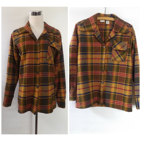 60s plaid chore jacket flannel size medium M - vi… - image 1
