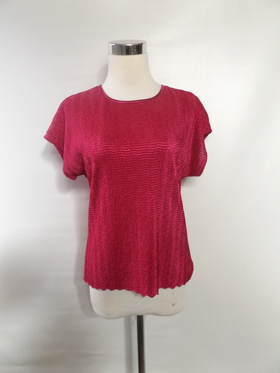 90s raspberry pink stretchy blouse, women's mediu… - image 9