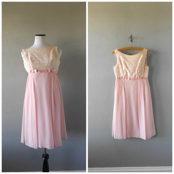 Cotton Candy 60s Lace Dress Vintage Pink Empire Wa