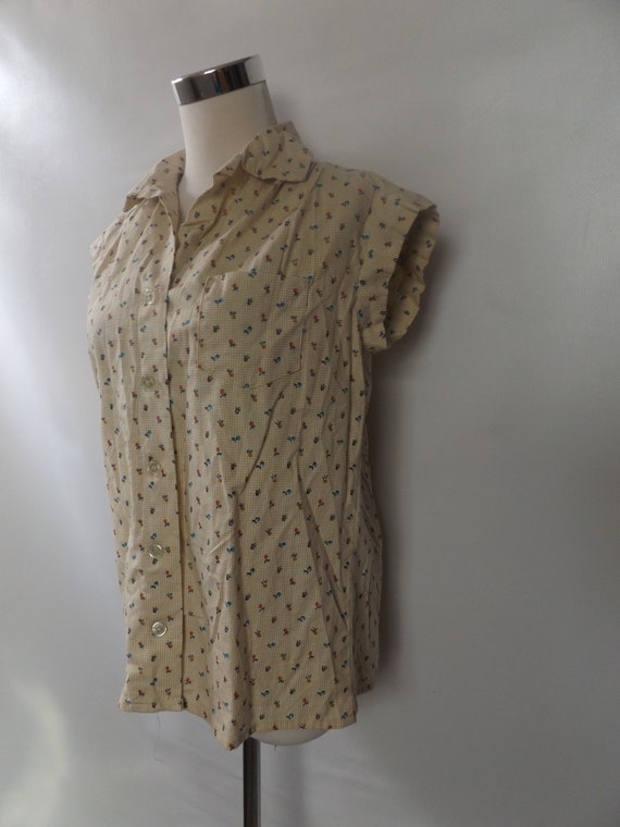 70s handmade small floral print blouse, small, br… - image 3