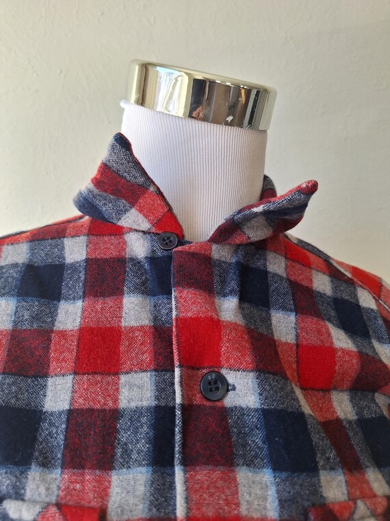 Vintage 50s Pendleton Wool Flannel Shirt, Red Blu… - image 3