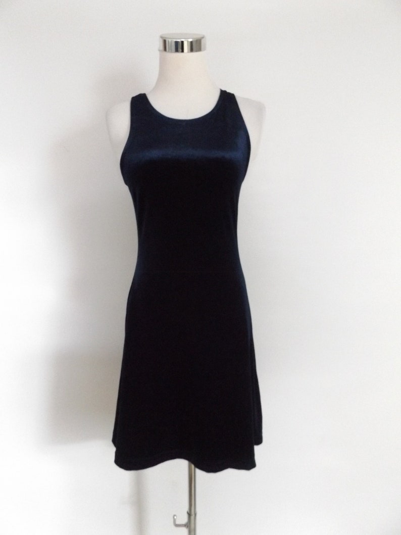 grunge skater dress vintage 90s stretchy navy blue velour mini dresses S small 1990s minimal basic tunic blouse rocker minimalist