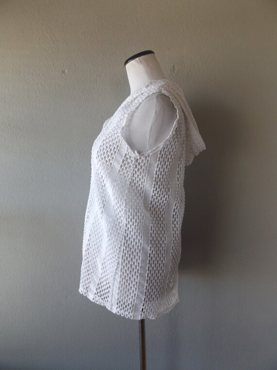 netted white blouse | vintage 70s beach cover up … - image 3