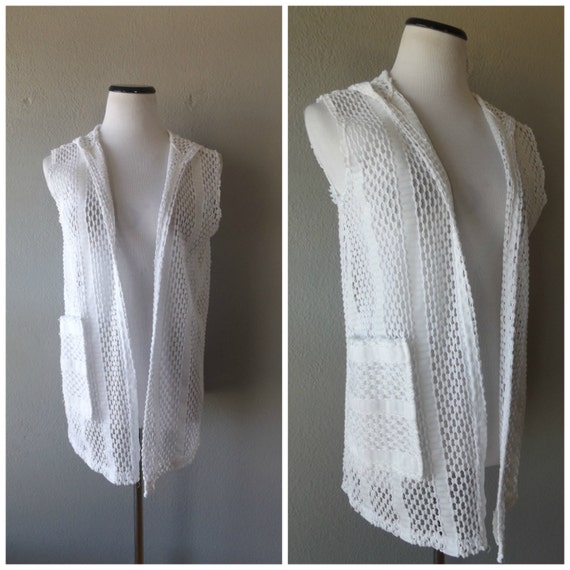 netted white blouse | vintage 70s beach cover up … - image 1