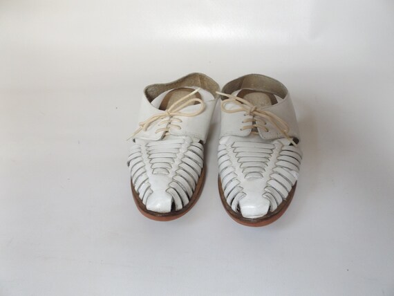 90s white huarache slingback sandals, size 7, wov… - image 2
