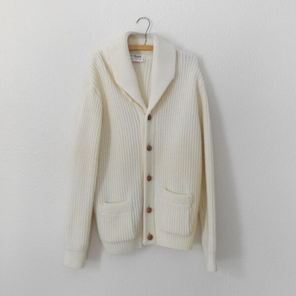 Vintage 80er Jahre Fischer – Cardigan mit Zopfmuster, Beige, XL