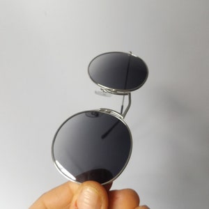 Occhiali Da Sole Tondi Tondo Ovale Vintage Nero Lente Vetro Sunglasses - Foto 7